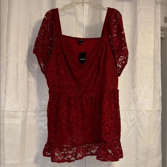 Torrid Plus Size Women’s Dark Red Lace Sweetheart Babydoll Top Size 3X 22/24 - Picture 1 of 8